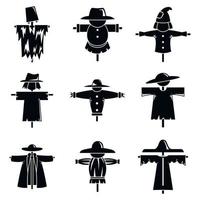 Scarecrow doll icons set, simple style vector