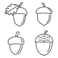 Acorn oak icons set, outline style