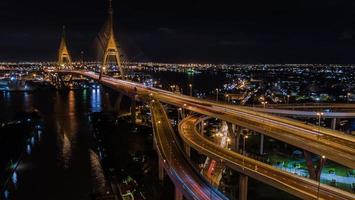 Rama 9 Bridge in Thailand. The landmark. The symbol is the symbol of the king of Thailand. Bird eye view photo