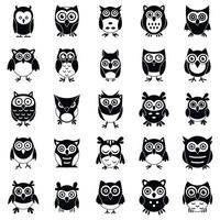 Fun owl icons set, simple style vector