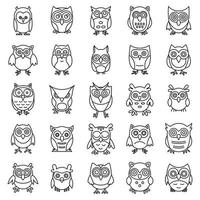 Wild owl icons set, outline style vector