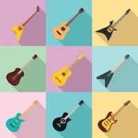 Guitar icons set, flat style vector