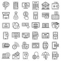 Mobile internet banking icons set, outline style vector