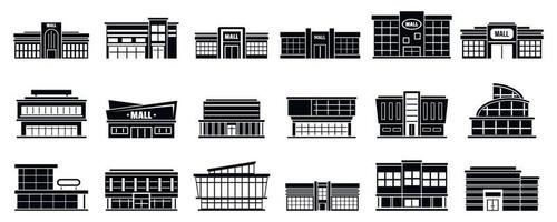 Mall building icons set, simple style vector