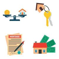 Mortgage icons set, flat style vector