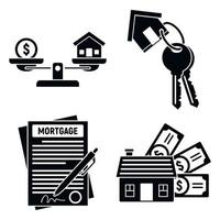 Mortgage house icons set, simple style vector