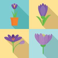 Crocus icons set, flat style vector