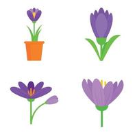 Crocus icons set, flat style vector