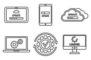 Computer system update icons set, outline style vector