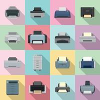 Printer office copy document icons set flat style vector