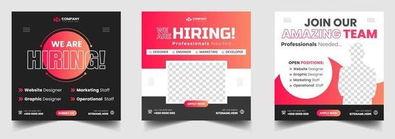 estamos contratando plantilla de diseño de banner de publicación de redes sociales de vacante de trabajo con color rojo. estamos contratando diseño de banner web cuadrado de vacante de trabajo. vector