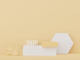 Podium for product placement with Retro modern and contemporary design. 3d rendering minimal scene for mock up and showing brand. Pedestal platform for cosmetic advertise. Various of arch simple. photo
