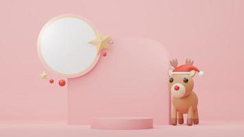 3d Display Podium for product and cosmetic presentation with Merry Christmas and Happy new year concept. Modern geometric. Platform for mock up and showing brand. Minimal clean design. photo