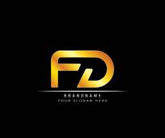 Creative elegant trendy modern monogram logo design gold color FD initial based Alphabet icon logo vector