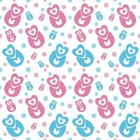 Seamless pattern, heart and dot shape, pastel color, white background. vector