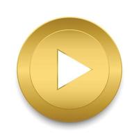 Gold play button icon, symbol with circle, Play icons isolated. Vector illustration.