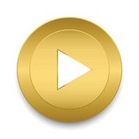 Gold play button icon, symbol with circle, Play icons isolated. Vector illustration.