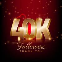 Thank you 40 thousand followers happy celebration banner 3d style red and gold background vector