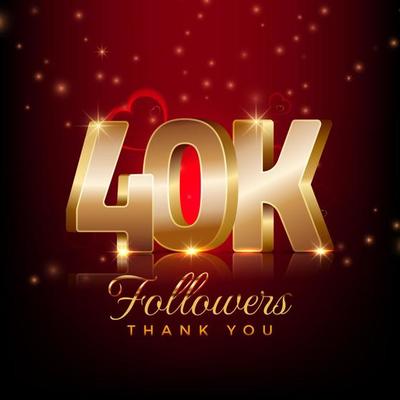 Thank you 40 thousand followers happy celebration banner 3d style red and gold background