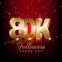 Thank you 80 thousand followers happy celebration banner 3d style red and gold background