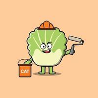 Cute cartoon chinese cabbage as a builder painting vector