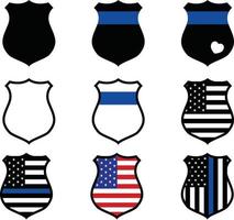 icono de escudo de policía sobre fondo blanco. estilo plano icono de placa de policía para el diseño de su sitio web, logotipo, aplicación, ui. símbolo de línea azul delgada. señal de policía. vector