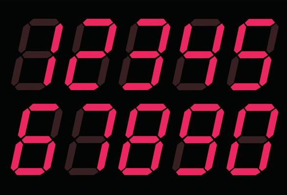 red digital numbers 0 - 9. digital numbers symbol. led style digital clock numbers sign.