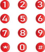 red glossy buttons with numbers on white background. set of button with numbers. number icons. vector