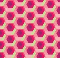 hexagon pattern 3d illusion texture with rose flower shape. red or pink abstract floral concept seamless pattern vector