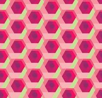 hexagon pattern 3d illusion texture with rose flower shape. red or pink abstract floral concept seamless pattern vector