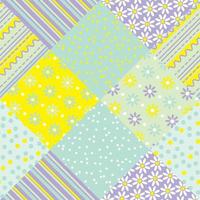 yellow and green pastel color patchwork vector seamless pattern.  flower and  polka dot fabric motif