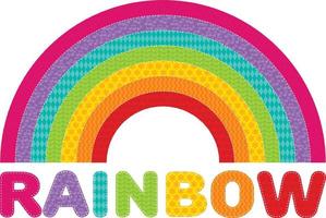 kid  rainbow vector illustration. isolated color arc lettering with colorful  patchwork pattern.