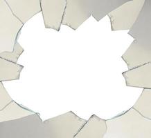 Broken glass isolated on white with space in the middle for text photo