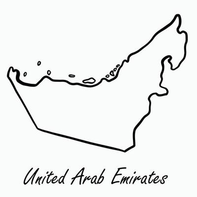 Doodle freehand drawing of UAE map.