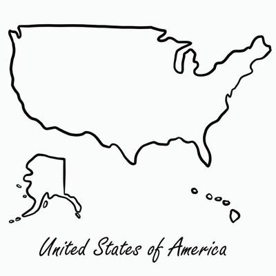 Doodle freehand drawing of USA map.