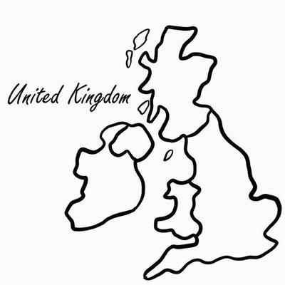 Doodle freehand drawing of United Kingdon map.