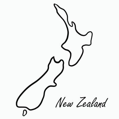 Doodle freehand drawing of New Zealand map.