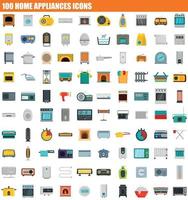 100 home appliances icon set, flat style vector