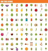 100 tree icon set, flat style vector