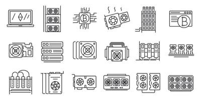 Mining farm icons set, outline style vector