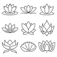 Lotus icons set, outline style vector