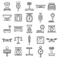 Digital weigh scales icons set, outline style vector