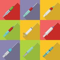 Syringe needle injection icons set, flat style vector