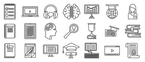 Staff education training icons set, outline style vector