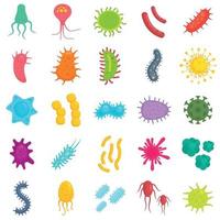 conjunto de iconos de bacterias, estilo plano vector