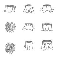 Stumps tree log wood icons set outline style vector