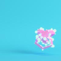 Abstract low poly shape with glowing spheres on bright blue background in pastel colors photo