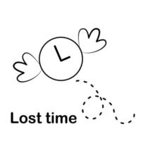 Clock icon with wings flying on white background. Lost time concept, vector illustration.