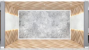Modern loft empty room with concrete wall and wood pattern wall, wood floor. 3d rendering photo