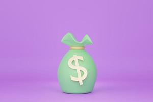 3d render of minimal money bag or coins purse that keeping coins and gold on purple background. photo